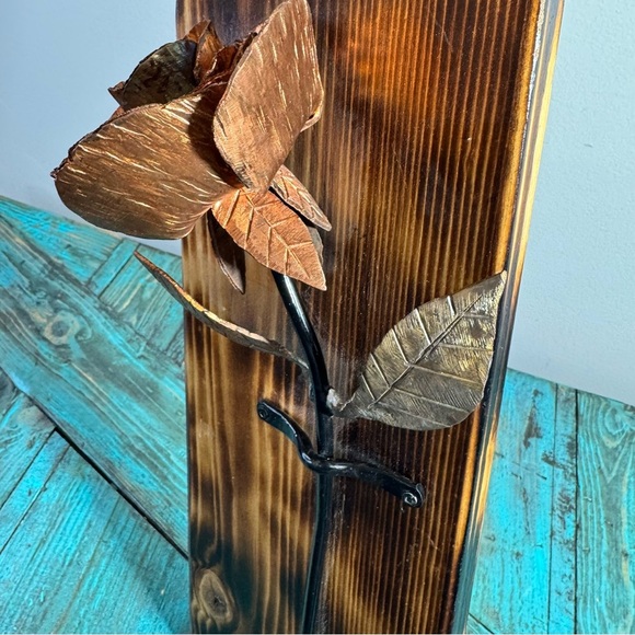 Iron Rose Metal Rose Iron Gift Forging Metal Art on Wood 6th Year Wedding Gift - Picture 13 of 13